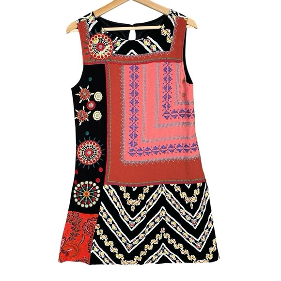 Desigual Dresses & Skirts - Desigual Creta Dress 38 Boho Embroidered Mixed Print Eclectic Ethnic Patchwork